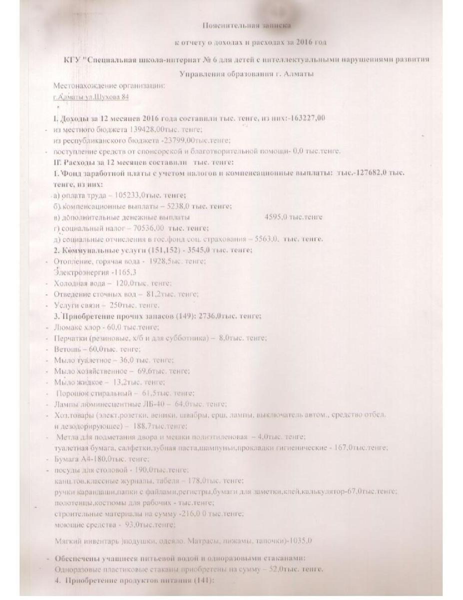 Statement of income and expenses за 4 Квартал 2016 и пояснительная записка