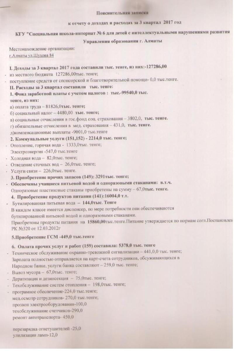 Statement of income and expenses за 3 кв 2017г